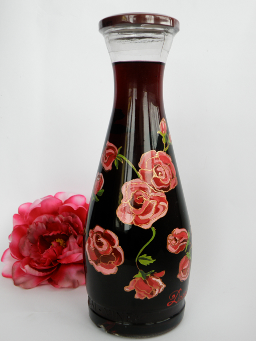 Hand painted vine bottle Roses